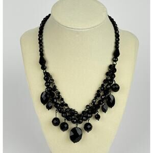Jet Beaded Necklace 🛸 Multi-Strand Dangling Beads Black